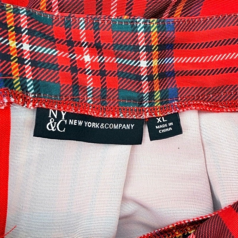 New York & Company Red Tartan Plaid Pleated Midi Skirt XL Pockets Holiday Party - Picture 7 of 8